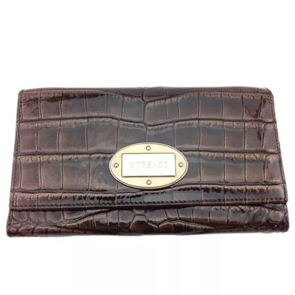 VERSACE Long Wallet Croco Style Authentic Used